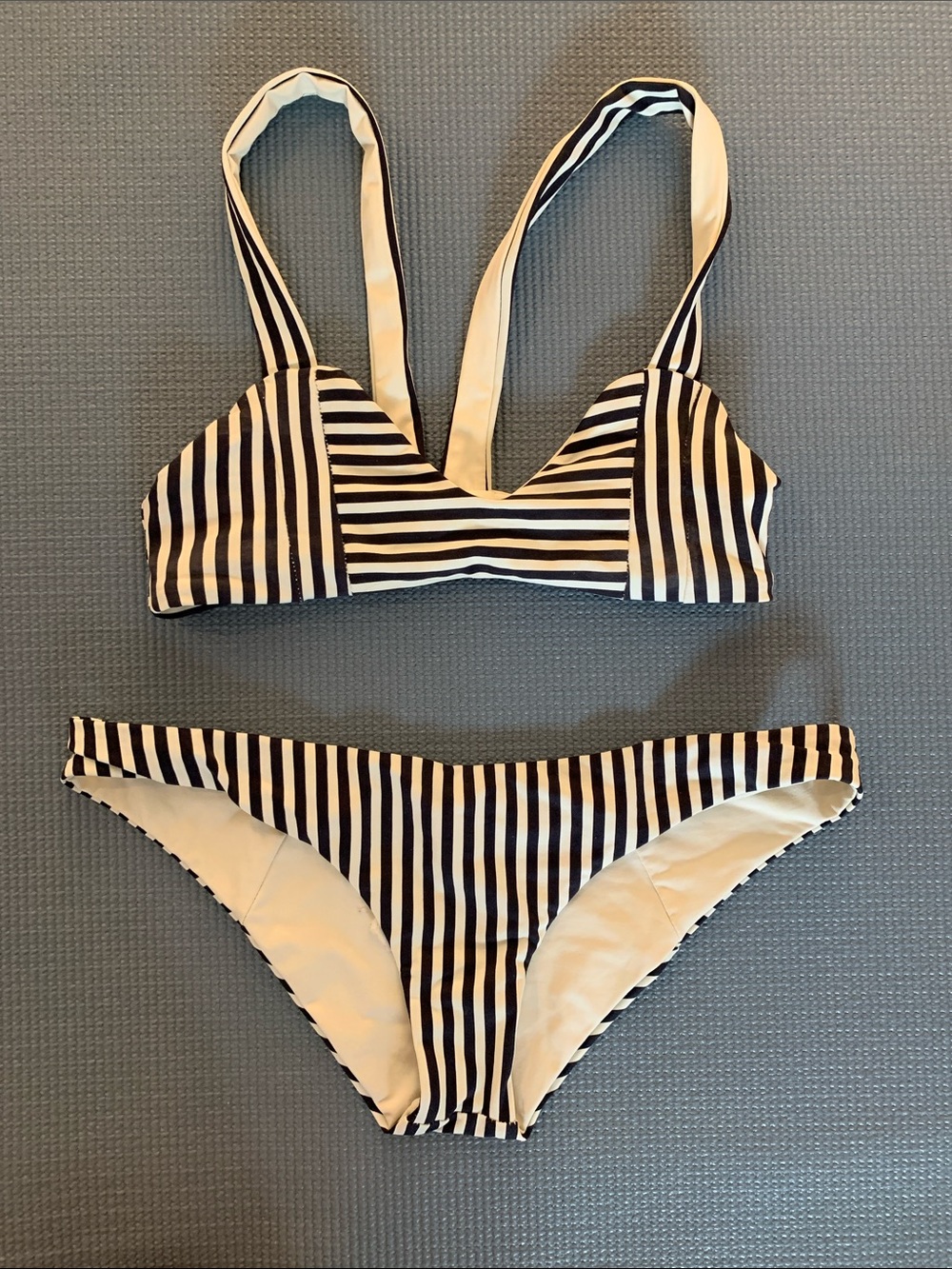 SET! Boys + Arrows Black and White Striped Two-Piece Bikini Bathing Suit S/XS